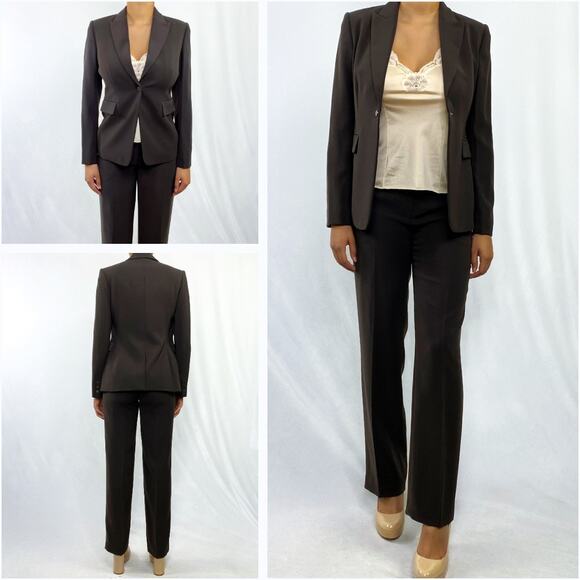 Calvin Klein Chocolate Brown Structured Blazer Pantsuit Sz 2 - Picture 3 of 13